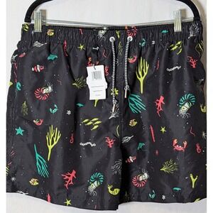 Boardies Apparel Men's XL Swim Trunks Black Ocean Print Lined Shorts NWT